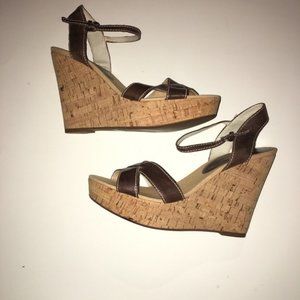 GUESS Brown Leather Cork 5" Wedges